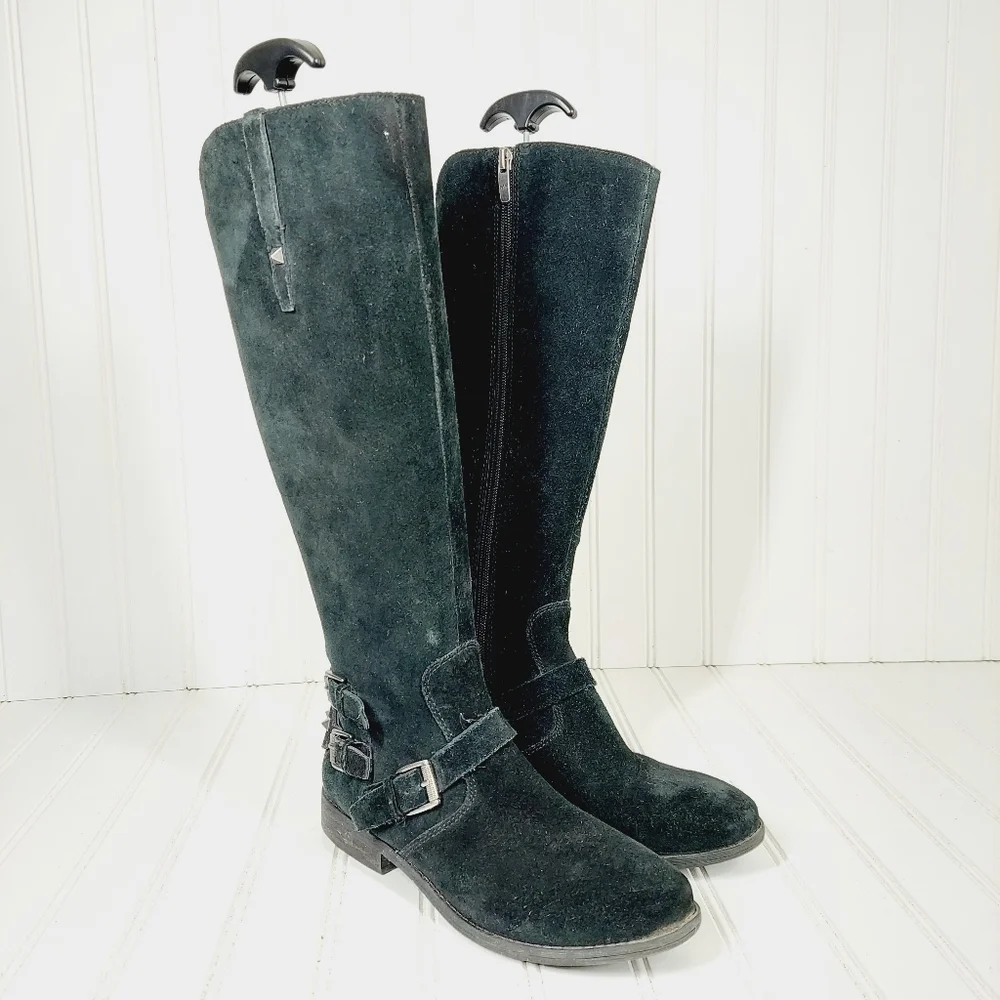 Marc Fisher Arbor Black Suede Leather Knee High Boots B637
